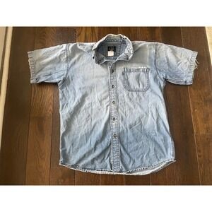 Lakin McKey Distressed Short Sleeve Denim‎ Button Down